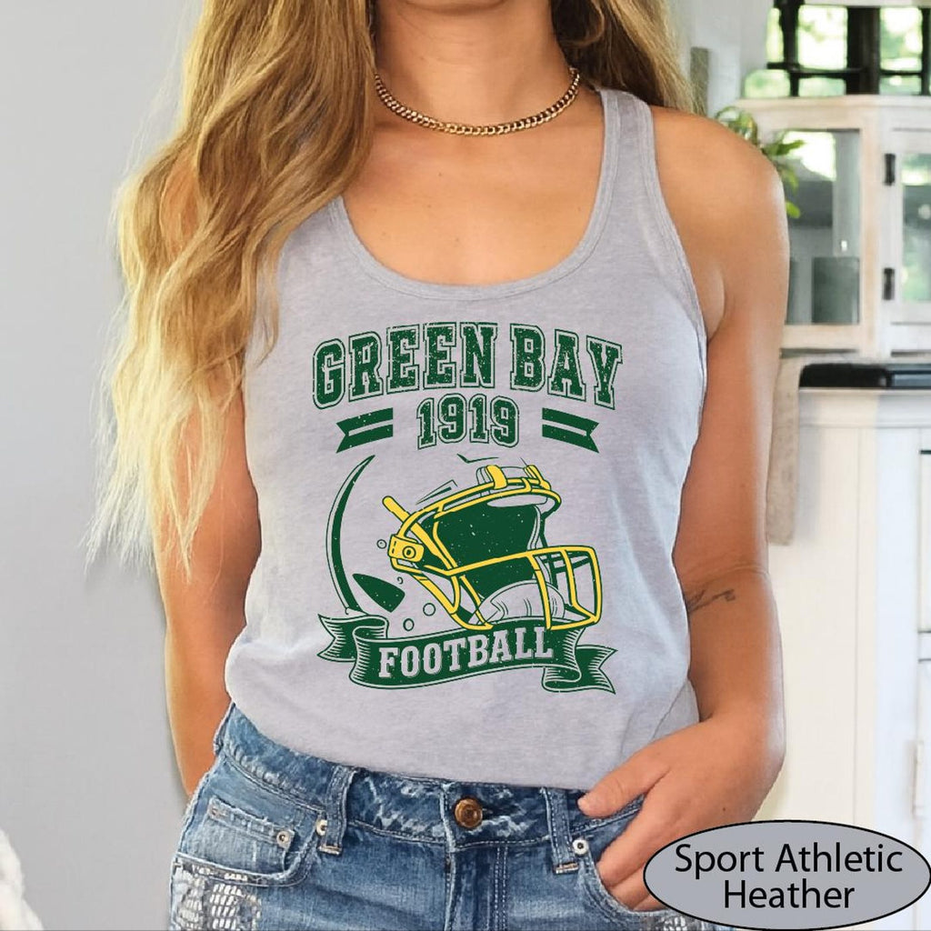 Vintage Green Bay Tank Top, Greenbay Football CropTop, Greenbay Helmet Racerback Tanks