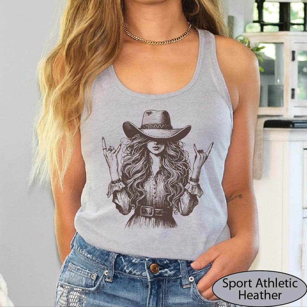 Rockstar Cowgirl Tank Top, Country Girl Racerback Tanks, Western Rock Hands Crop Top