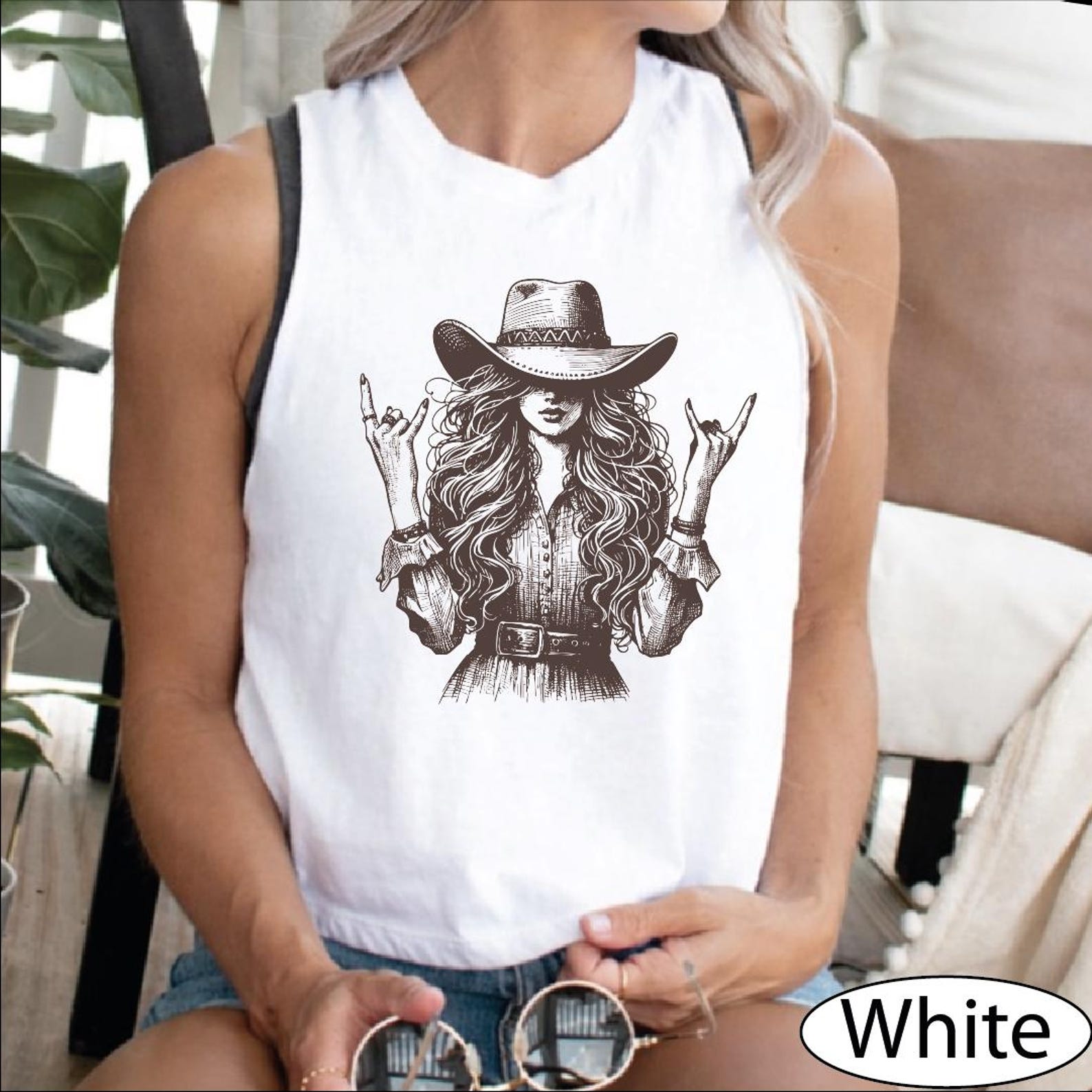 Rockstar Cowgirl Tank Top, Country Girl Racerback Tanks, Western Rock Hands Crop Top