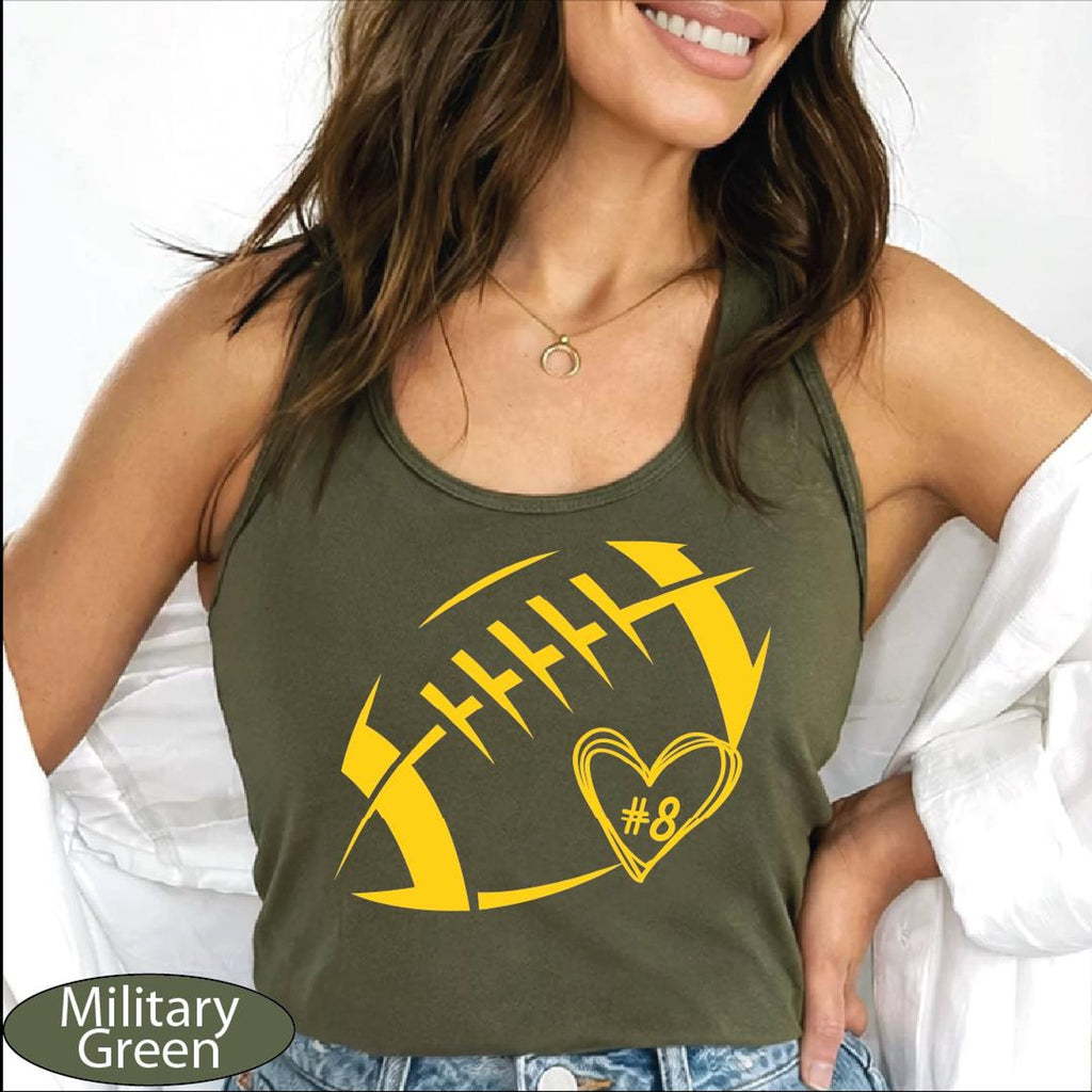 Custom Football Heart Tank Top, Football Mom CropTop, Game Day Mama Racerback Tanks