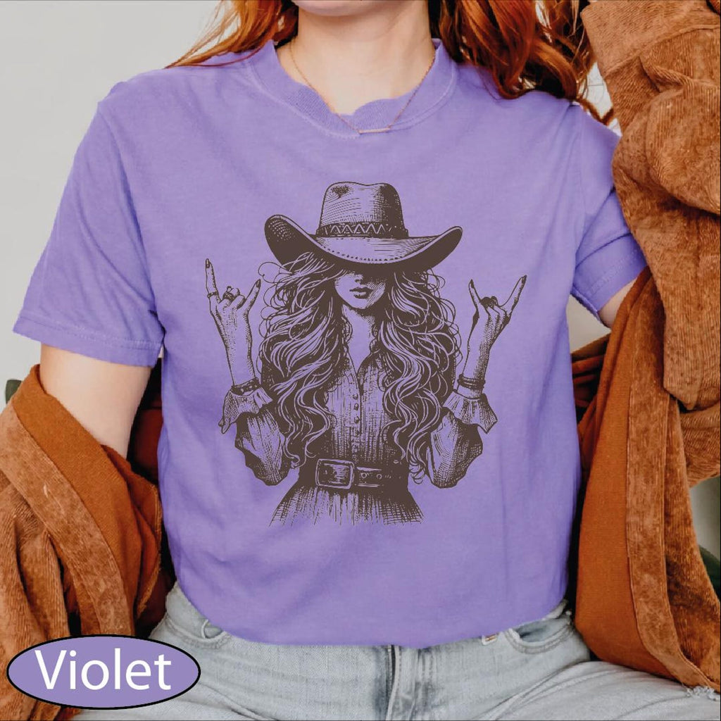 Comfort Colors Rockstar Cowgirl Shirt, Country Girl Tshirt, Western Rock Hands Tee