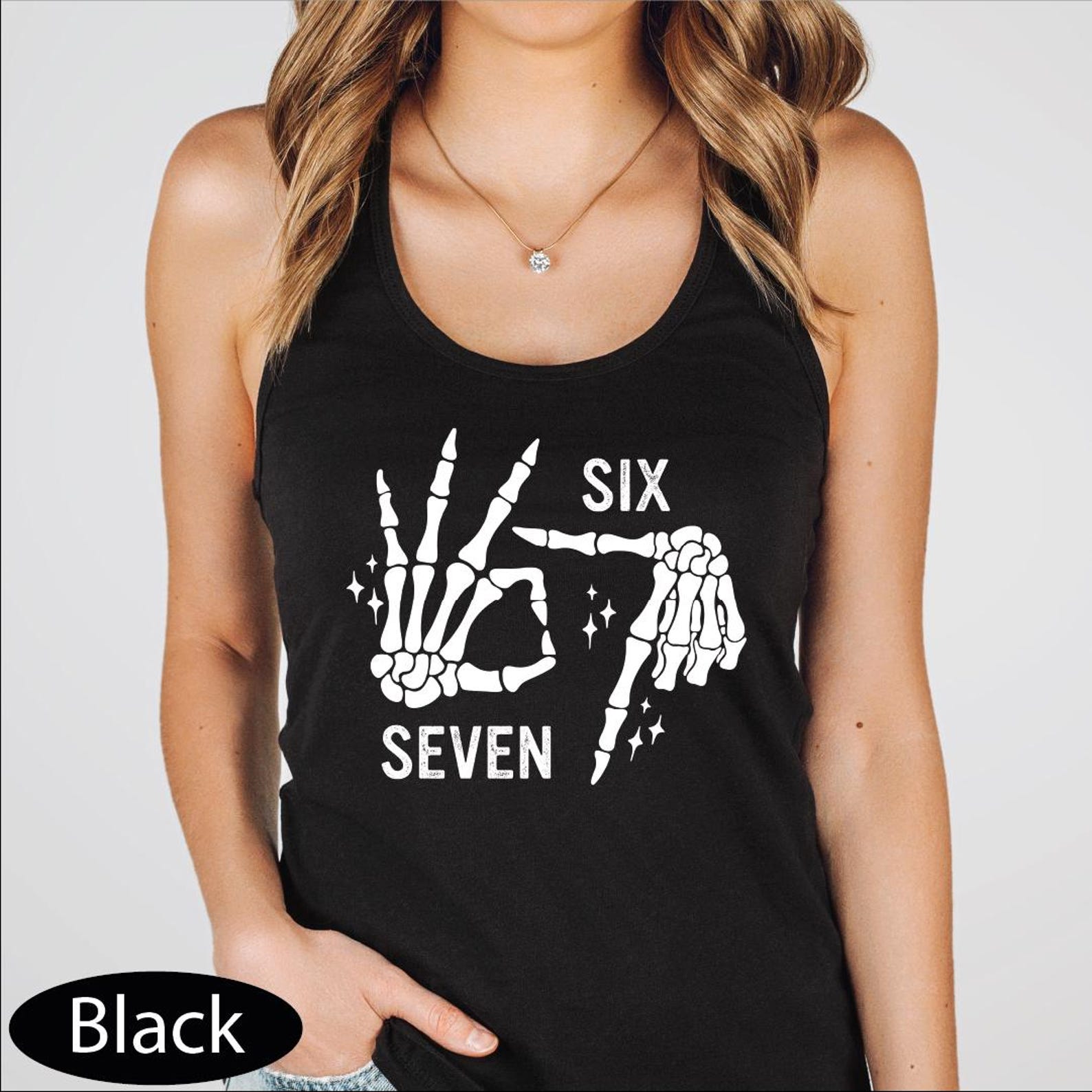 6 7 Skeleton Hand Tank Top, 67 Funny Meme CropTop, Six Seven Racerback Tanks
