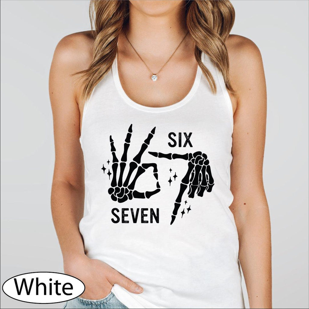 6 7 Skeleton Hand Tank Top, 67 Funny Meme CropTop, Six Seven Racerback Tanks