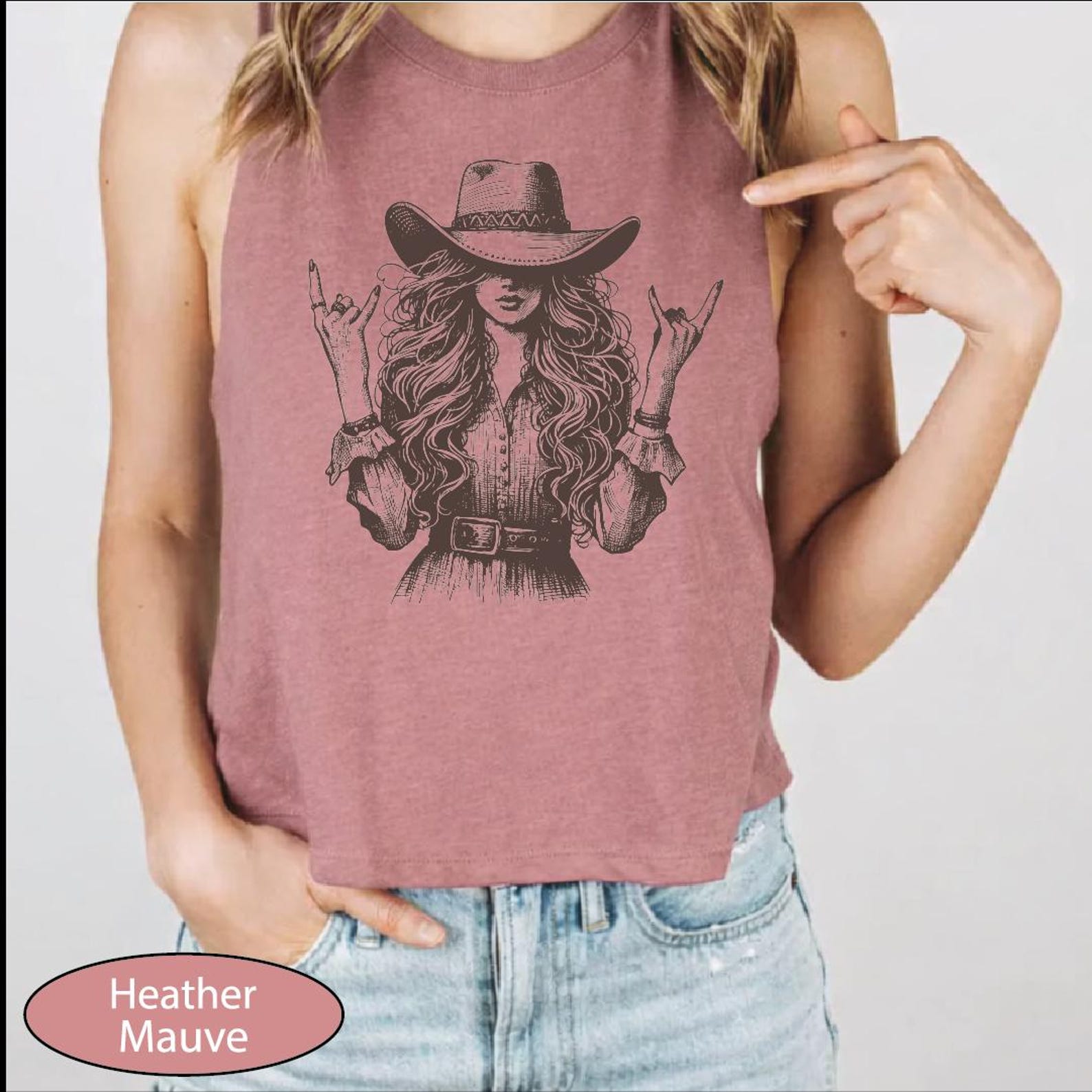 Rockstar Cowgirl Tank Top, Country Girl Racerback Tanks, Western Rock Hands Crop Top