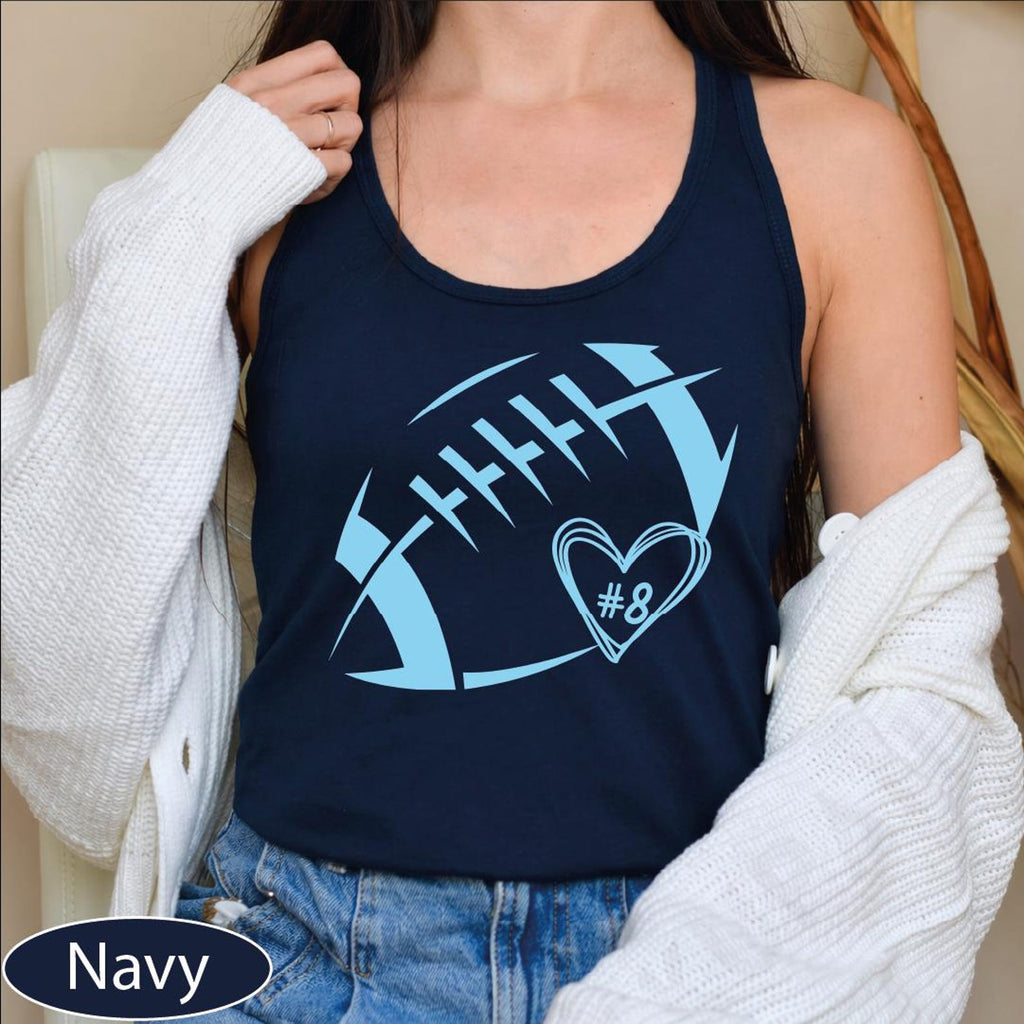 Custom Football Heart Tank Top, Football Mom CropTop, Game Day Mama Racerback Tanks