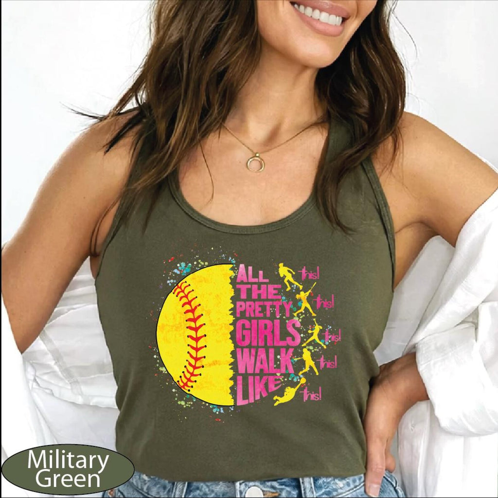 All The Pretty Girls Walk Like This Racerback Tank Top, Softball Player Crop Top