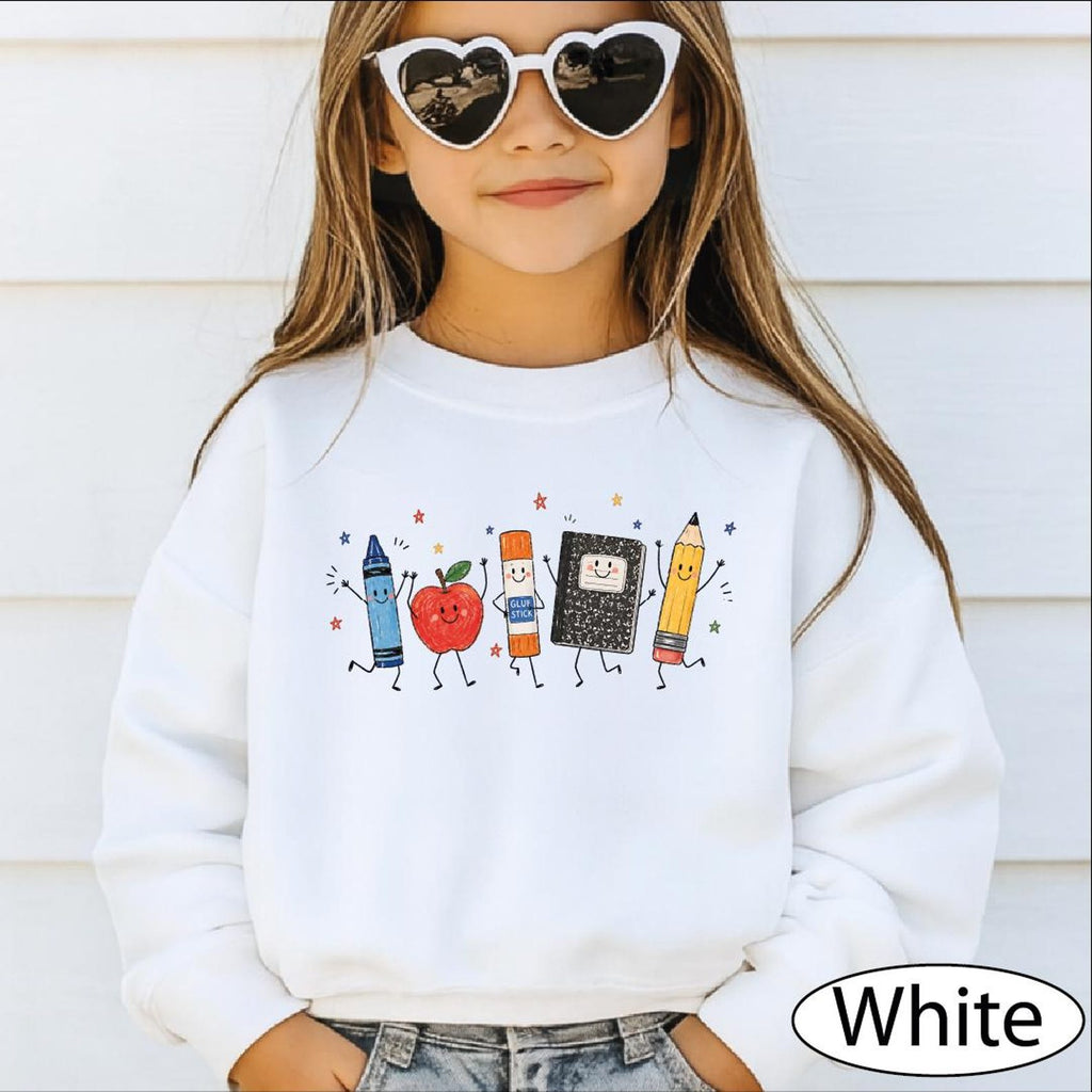 School Supplies Sweatshirt, Back to School Sweater, Crayon Apple Pencil Notebook Hoodie