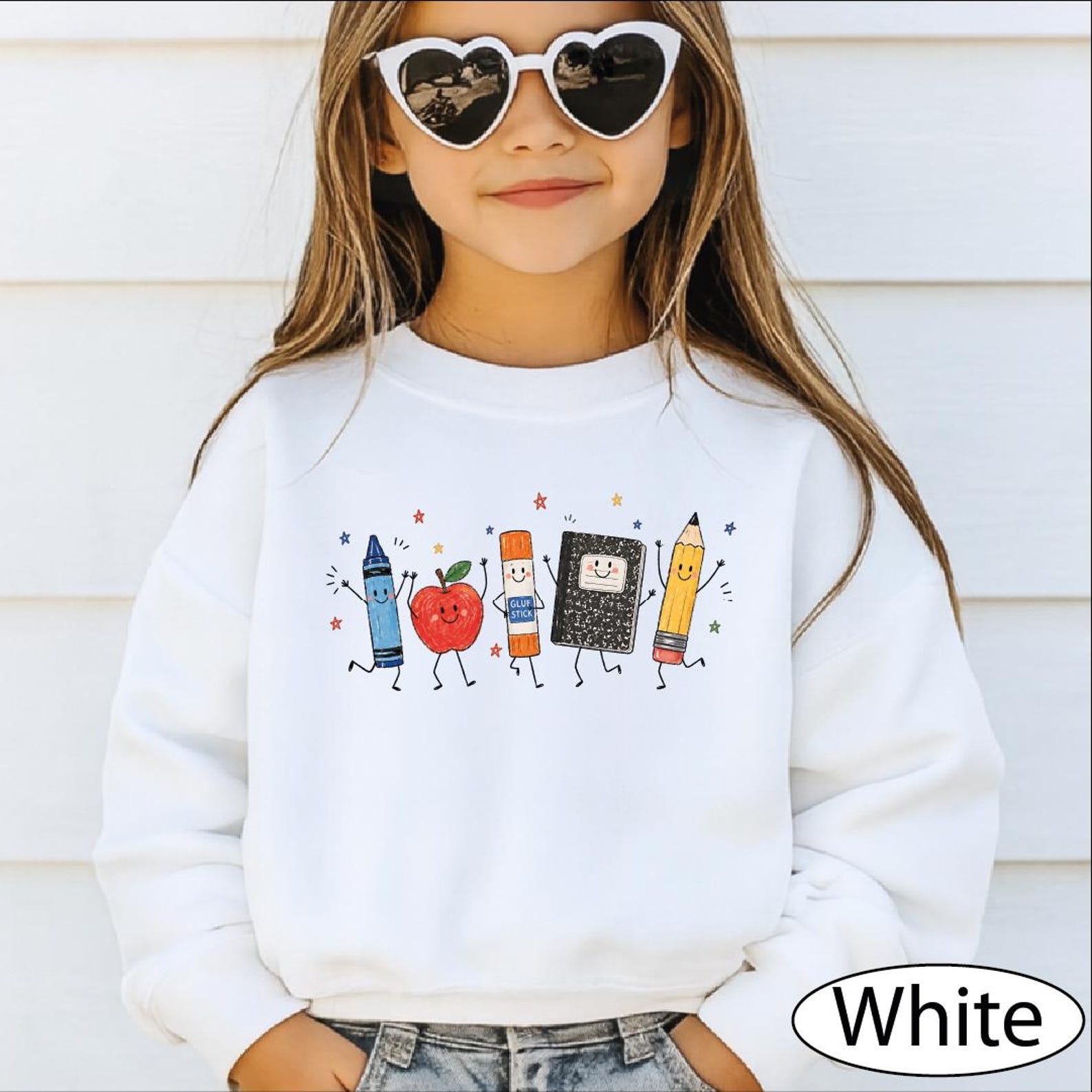 School Supplies Sweatshirt, Back to School Sweater, Crayon Apple Pencil Notebook Hoodie