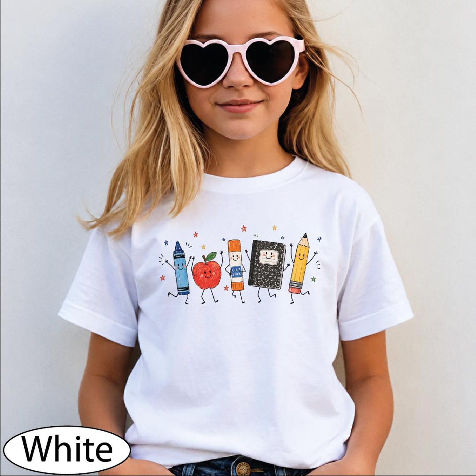 School Supplies Shirt, Back to School Tshirt, Crayon Apple Pencil Notebook Tee