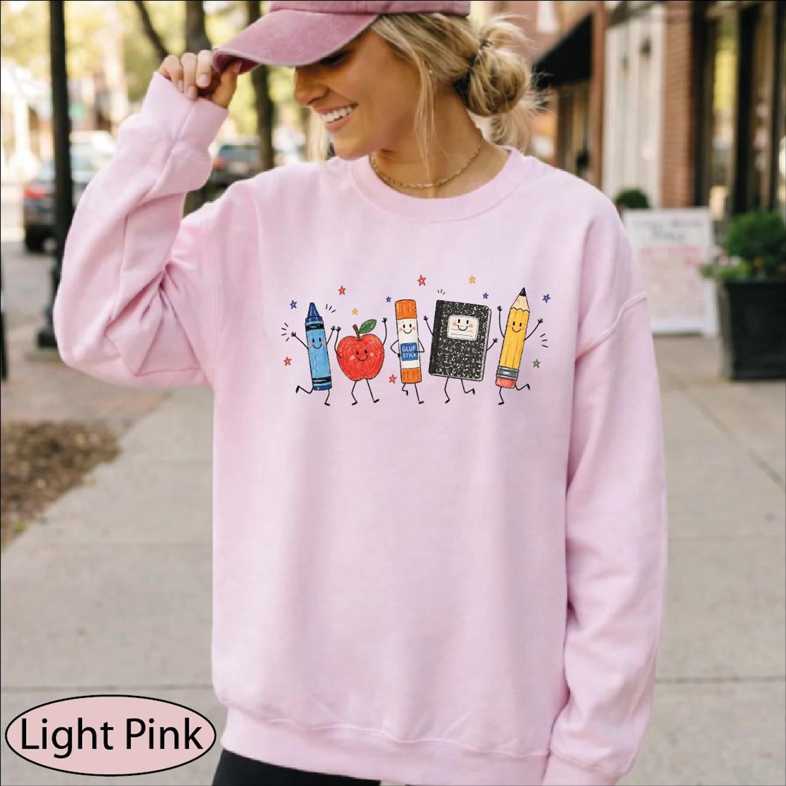 School Supplies Sweatshirt, Back to School Sweater, Crayon Apple Pencil Notebook Hoodie