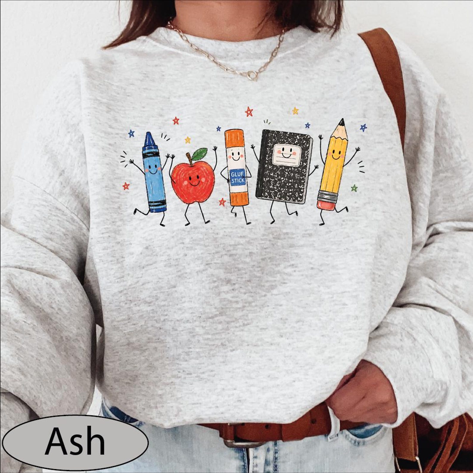 School Supplies Sweatshirt, Back to School Sweater, Crayon Apple Pencil Notebook Hoodie