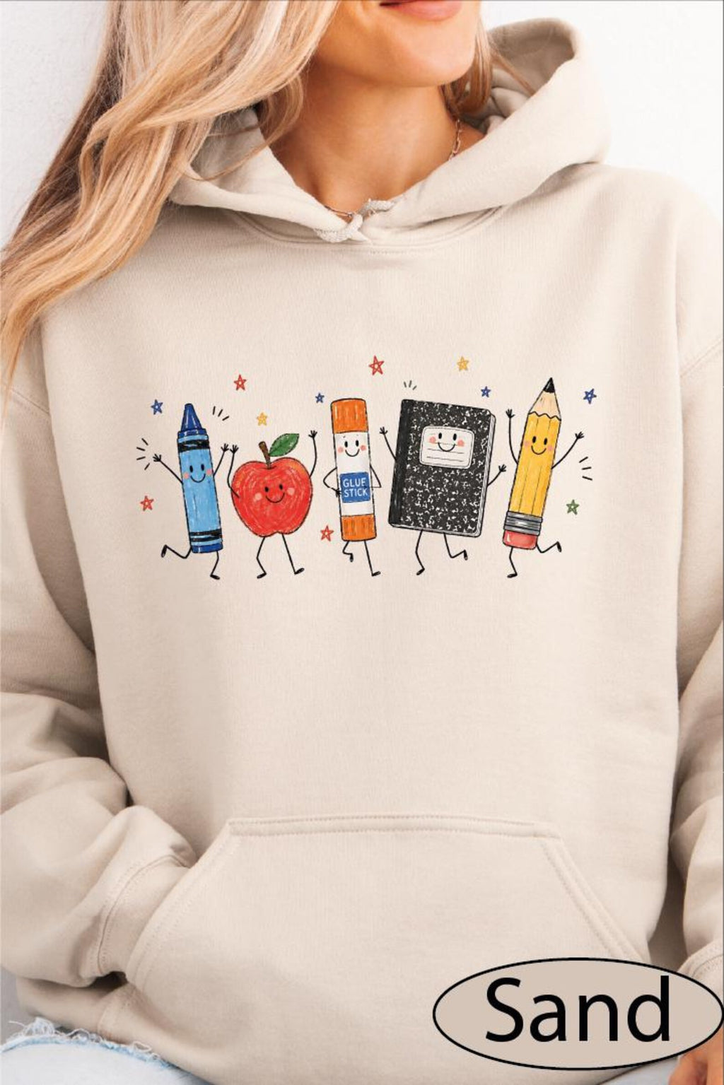 School Supplies Sweatshirt, Back to School Sweater, Crayon Apple Pencil Notebook Hoodie
