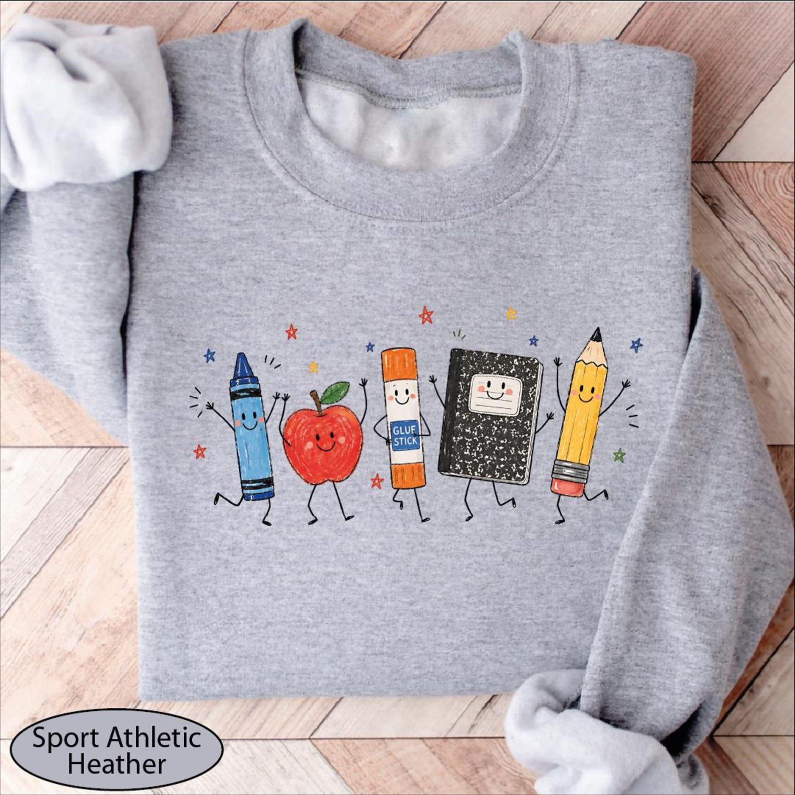 School Supplies Sweatshirt, Back to School Sweater, Crayon Apple Pencil Notebook Hoodie